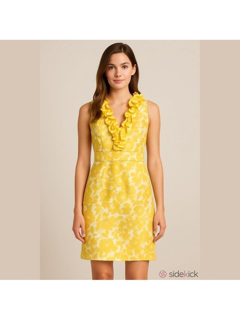 The Limited Yellow Floral Sleeveless Ruffle Neck Dress SZ: 4 Summer